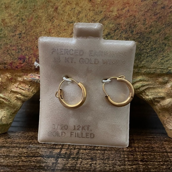 NEW OS 1960s 14kt solid yellow gold wires pierced hoop earrings VTG Mid Century - Picture 2 of 7
